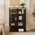 51.25'' Tall LED Lighted Display Cabinet with Tempered Glass Door, Modern Metal Frame Curio Bookshelf for Living Room, Office/Study, Black-ModernLuxe