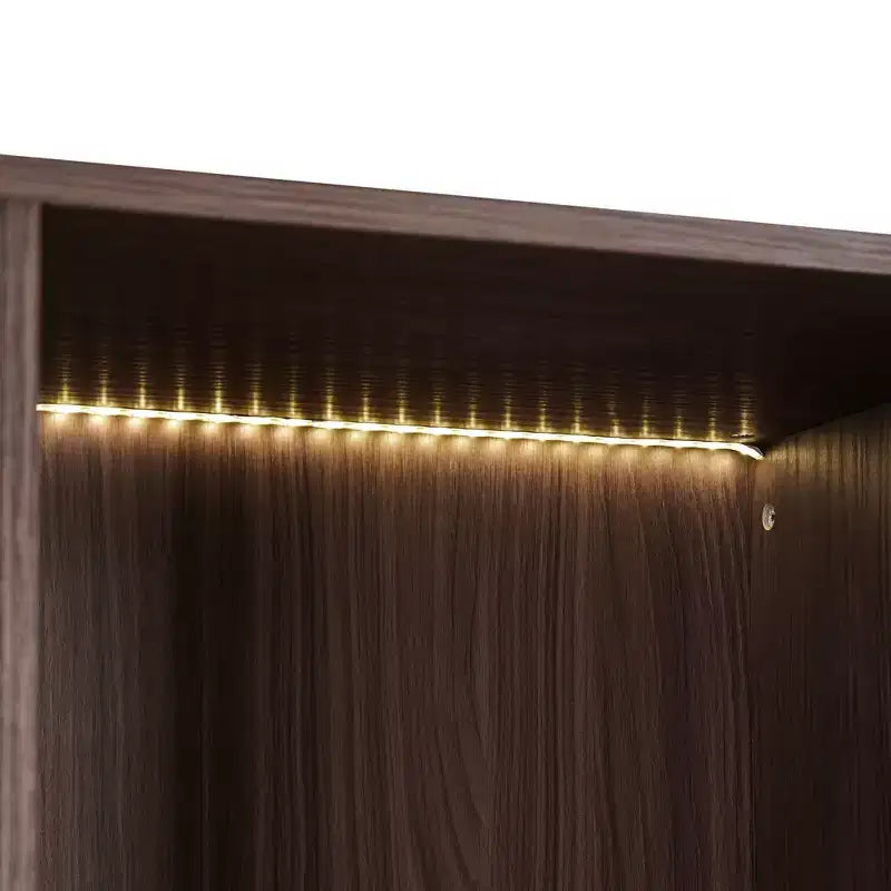 Meuble d'exposition lumineux à LED de 130 cm de haut avec porte en verre trempé, bibliothèque moderne avec cadre en métal pour salon, bureau/cabinet d'étude, noir - ModernLuxe