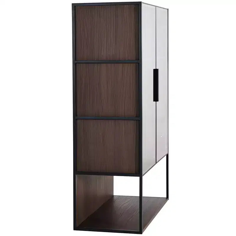 Meuble d'exposition lumineux à LED de 130 cm de haut avec porte en verre trempé, bibliothèque moderne avec cadre en métal pour salon, bureau/cabinet d'étude, noir - ModernLuxe