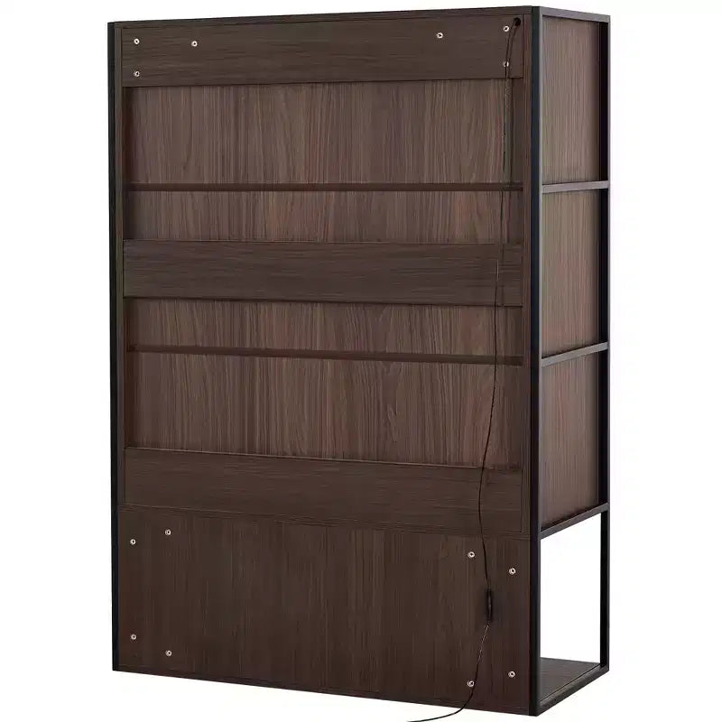 Meuble d'exposition lumineux à LED de 130 cm de haut avec porte en verre trempé, bibliothèque moderne avec cadre en métal pour salon, bureau/cabinet d'étude, noir - ModernLuxe