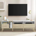 Modern TV Stand TV Console Media Console Entertainment Center with 3 Drawers and Open Shelves for TVs Up to 70, White+Natural-ModernLuxe