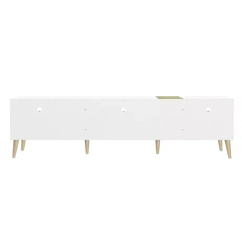 Meuble TV moderne, console TV, centre de divertissement avec 3 tiroirs et étagères ouvertes pour TV jusqu'à 70 pouces, Blanc+Naturel-ModernLuxe