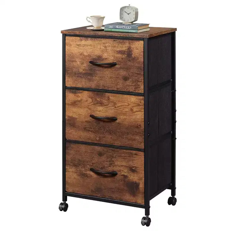 Commode en tissu à 3 tiroirs, table de chevet avec roulettes, unité de rangement organisatrice pour chambre à coucher, bureau, placards, cadre en acier robuste