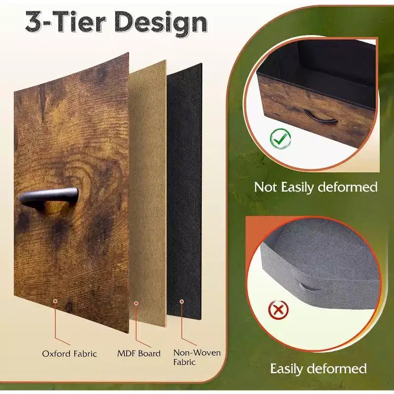 Commode en tissu à 3 tiroirs, table de chevet avec roulettes, unité de rangement organisatrice pour chambre à coucher, bureau, placards, cadre en acier robuste