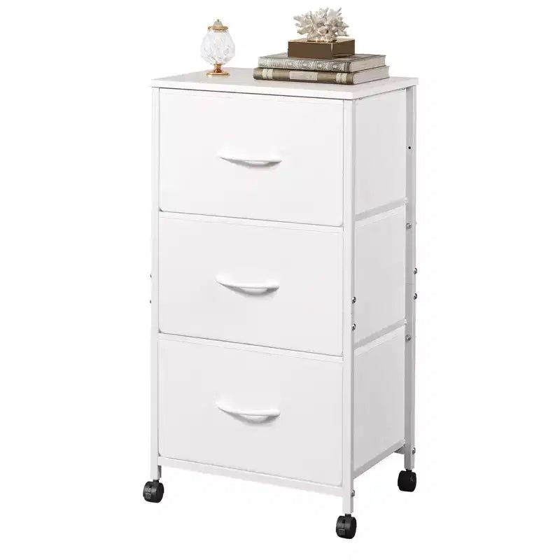 Commode en tissu à 3 tiroirs, table de chevet avec roulettes, unité de rangement organisatrice pour chambre à coucher, bureau, placards, cadre en acier robuste