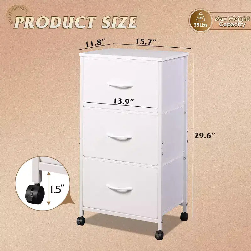 Commode en tissu à 3 tiroirs, table de chevet avec roulettes, unité de rangement organisatrice pour chambre à coucher, bureau, placards, cadre en acier robuste