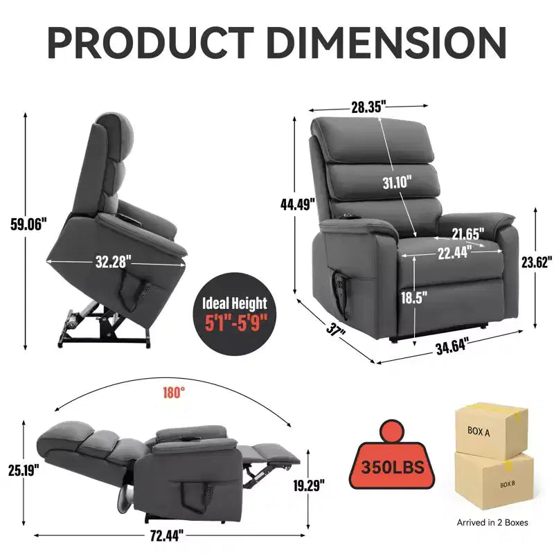 Fauteuil inclinable avec fonction de levage, chauffage et massage, fauteuil inclinable électrique moderne avec télécommande et double moteur