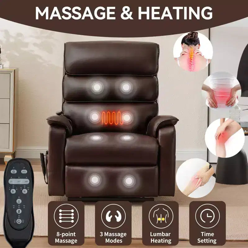 Fauteuil inclinable avec fonction de levage, chauffage et massage, fauteuil inclinable électrique moderne avec télécommande et double moteur
