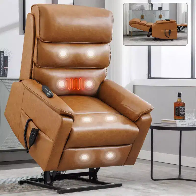 Okak Leatheraire Accent Recliner Chair with Lift Heating and Massage Function Modern Power Motion Recliner with Power-Remote Dual Motor
