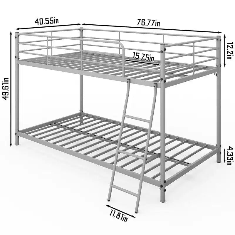 Lit superposé en métal blanc, taille double, pour enfants, adolescents et adultes, lit superposé en métal robuste avec échelle