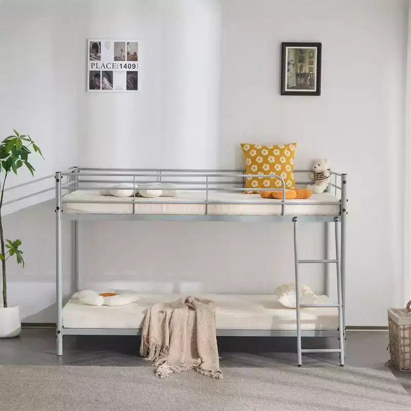 Lit superposé en métal blanc, taille double, pour enfants, adolescents et adultes, lit superposé en métal robuste avec échelle