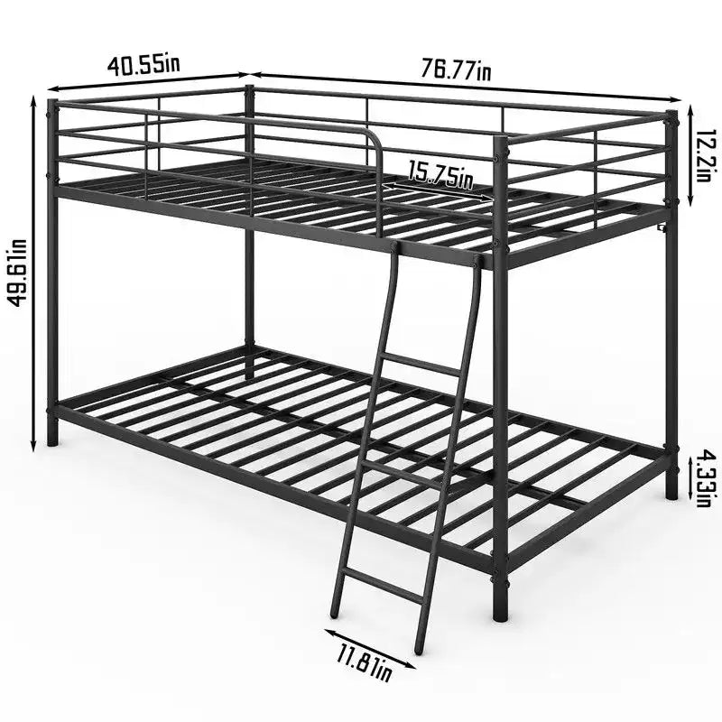 Lit superposé en métal blanc, taille double, pour enfants, adolescents et adultes, lit superposé en métal robuste avec échelle