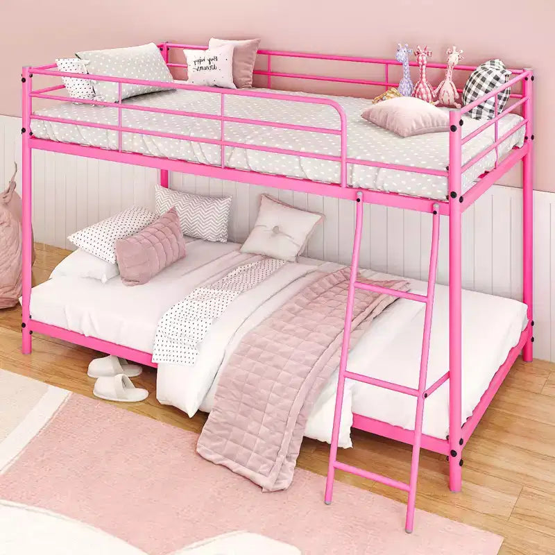 Lit superposé en métal blanc, taille double, pour enfants, adolescents et adultes, lit superposé en métal robuste avec échelle