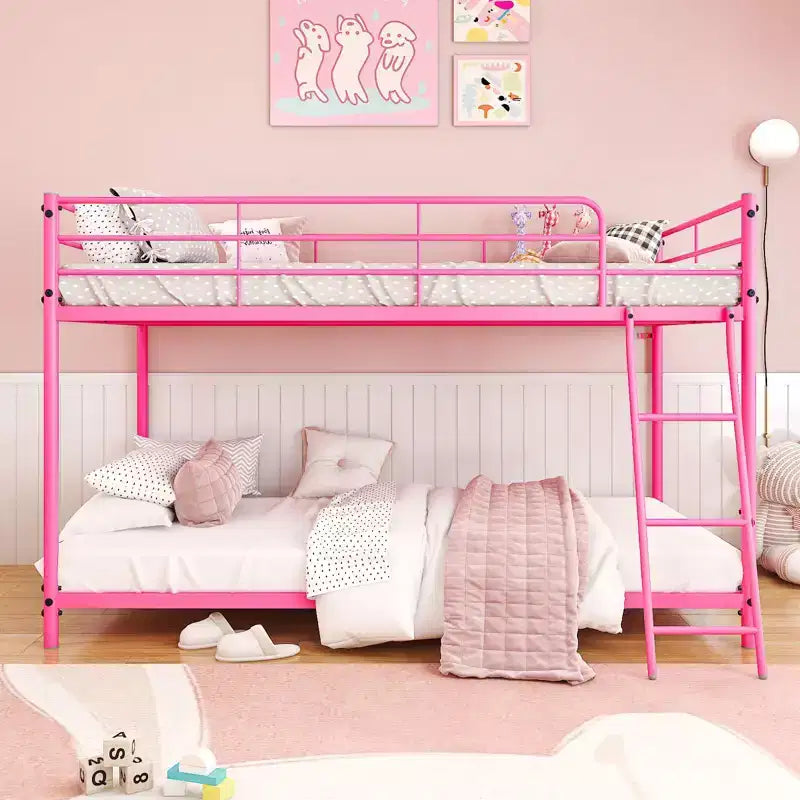 Lit superposé en métal blanc, taille double, pour enfants, adolescents et adultes, lit superposé en métal robuste avec échelle