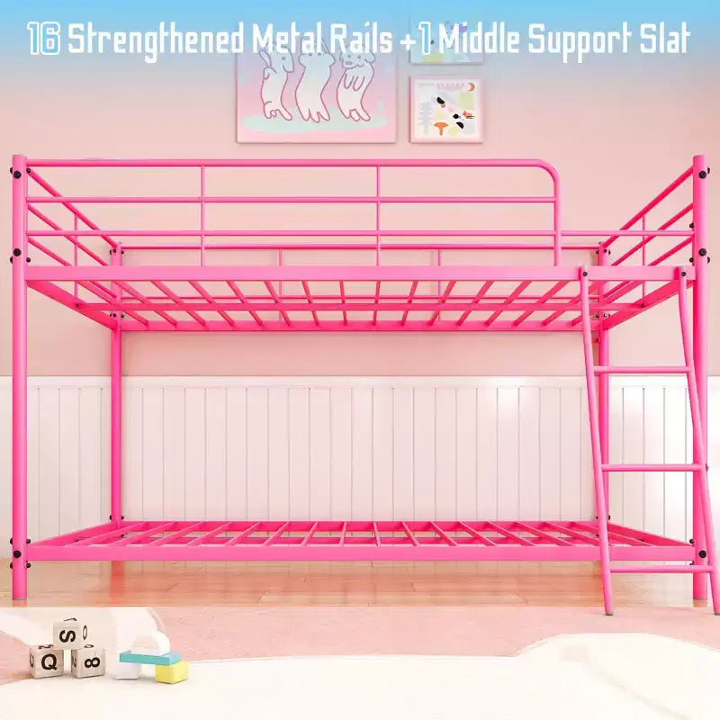Lit superposé en métal blanc, taille double, pour enfants, adolescents et adultes, lit superposé en métal robuste avec échelle