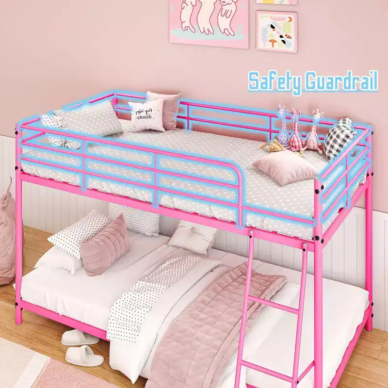 Lit superposé en métal blanc, taille double, pour enfants, adolescents et adultes, lit superposé en métal robuste avec échelle