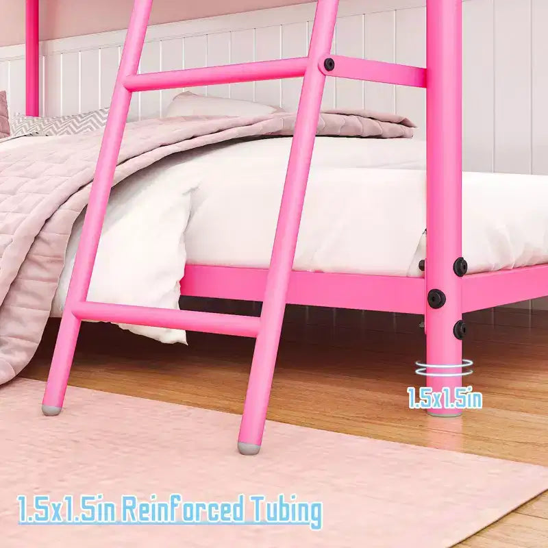 Lit superposé en métal blanc, taille double, pour enfants, adolescents et adultes, lit superposé en métal robuste avec échelle