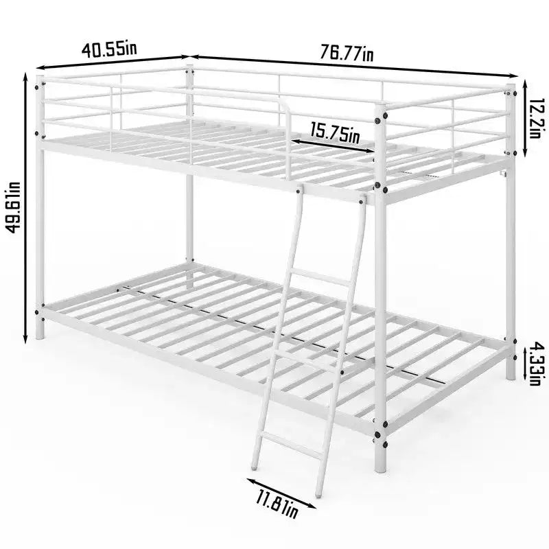 Lit superposé en métal blanc, taille double, pour enfants, adolescents et adultes, lit superposé en métal robuste avec échelle