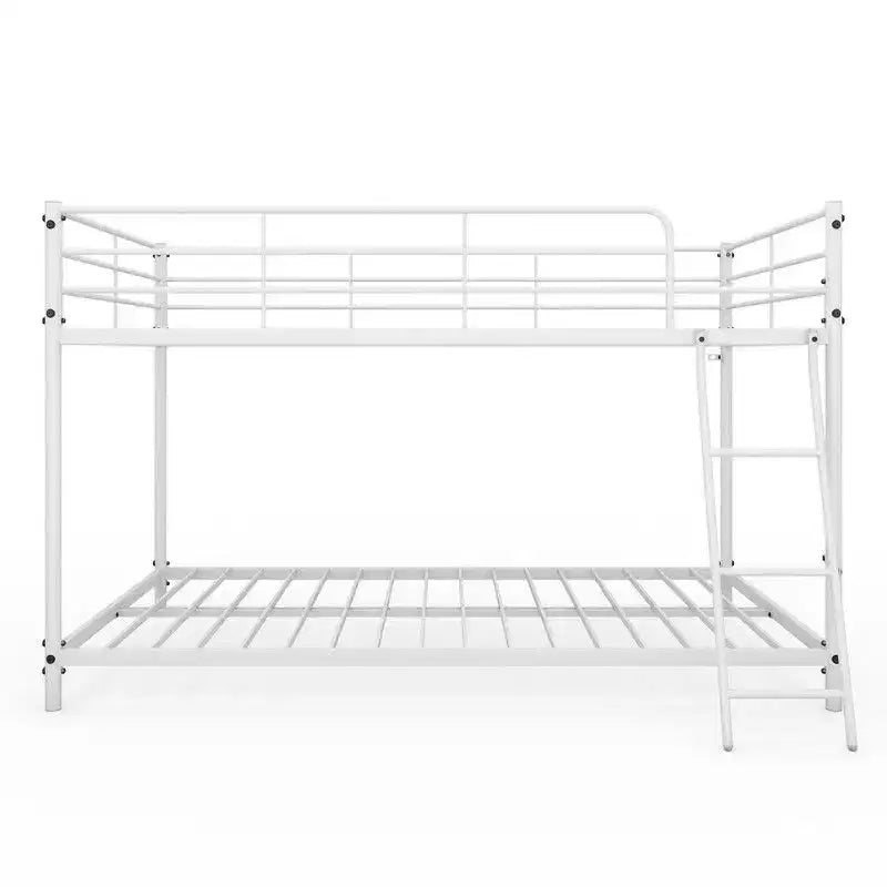 Lit superposé en métal blanc, taille double, pour enfants, adolescents et adultes, lit superposé en métal robuste avec échelle