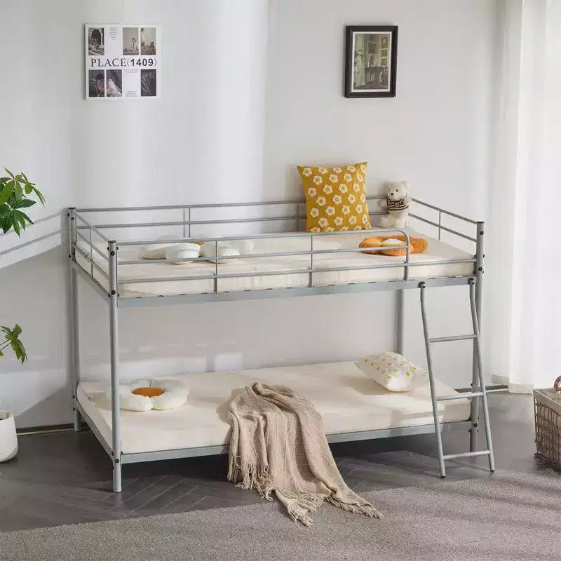 Lit superposé en métal blanc, taille double, pour enfants, adolescents et adultes, lit superposé en métal robuste avec échelle