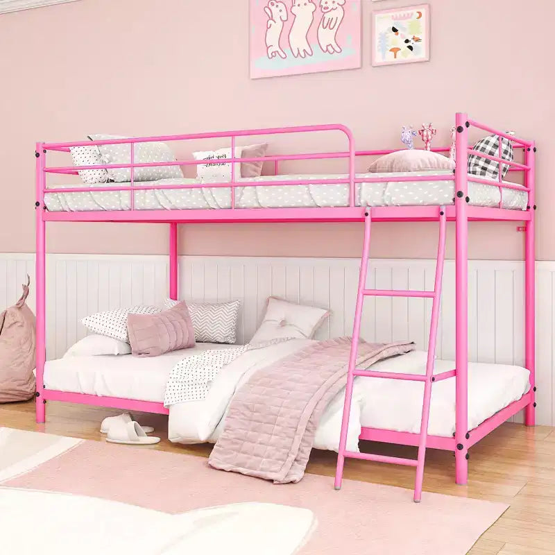 Lit superposé en métal blanc, taille double, pour enfants, adolescents et adultes, lit superposé en métal robuste avec échelle