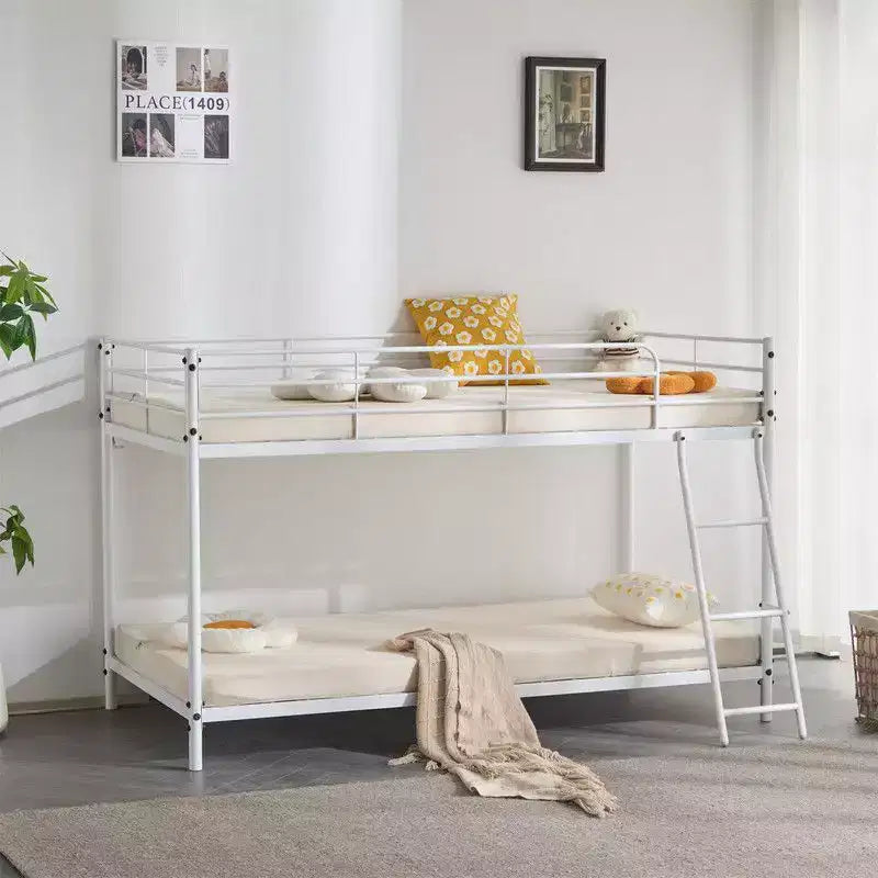 Karl Home White Twin Size Metal Bunk Bed for Kids Teens Adults, Heavy Duty Metal Bunk Bed with Ladder