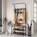 YESFASHION Coat Rack, Shoe Bench, 3in1 Hall Tree Shoe Rack, 3-Tier Storage Shelf and 8 Hooks, Freestanding Shoe Racks Organizer for Entryway, Bedroom