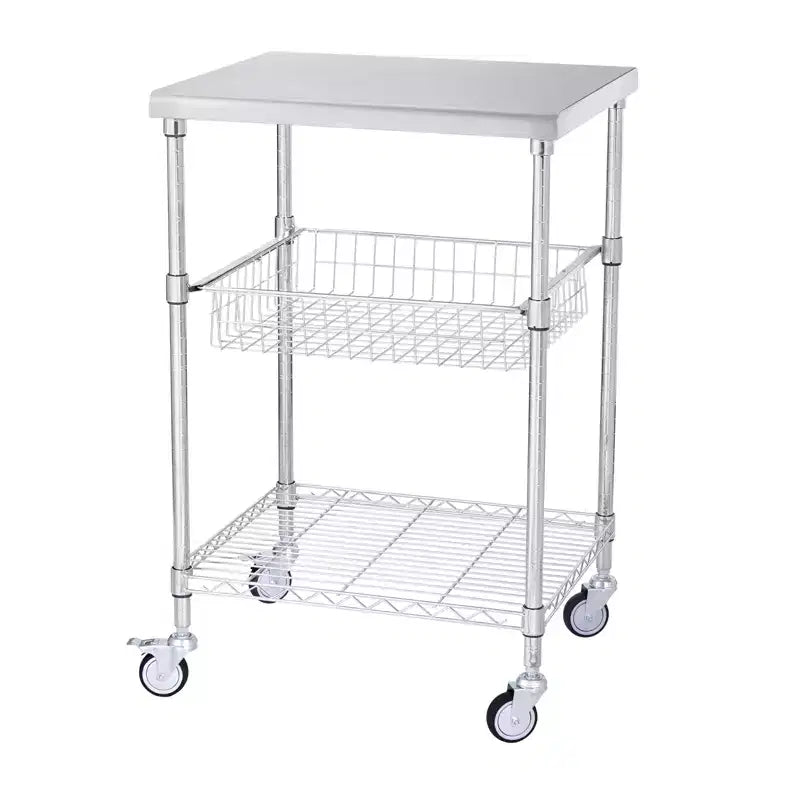 VEVOR Kitchen Utility Cart, 3 Tiers, Wire Rolling Cart with 470LBS Capacity, Steel Service Cart on Wheels, Metal Storage Trolley, Silver