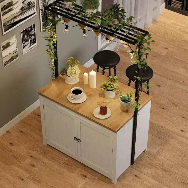 41 îlot de cuisine avec rangement, chariot de cuisine multifonctionnel avec étagères à 2 niveaux, 5 crochets