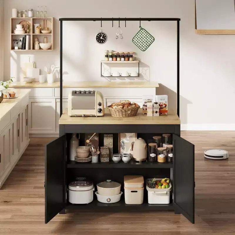 41 îlot de cuisine avec rangement, chariot de cuisine multifonctionnel avec étagères à 2 niveaux, 5 crochets
