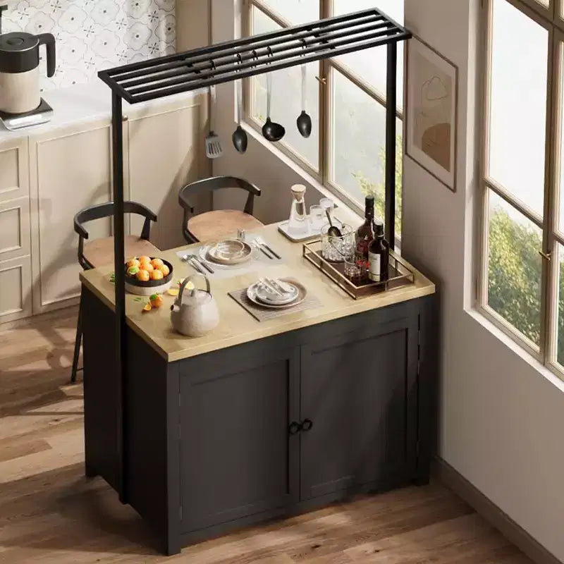 41 îlot de cuisine avec rangement, chariot de cuisine multifonctionnel avec étagères à 2 niveaux, 5 crochets