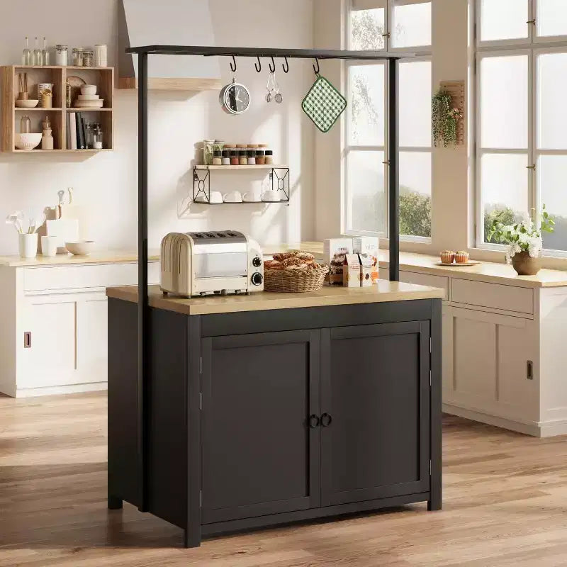 41 Kitchen Island with Storage, Multi-Functional Kitchen Cart with 2-Tier Shelves, 5 Hooks