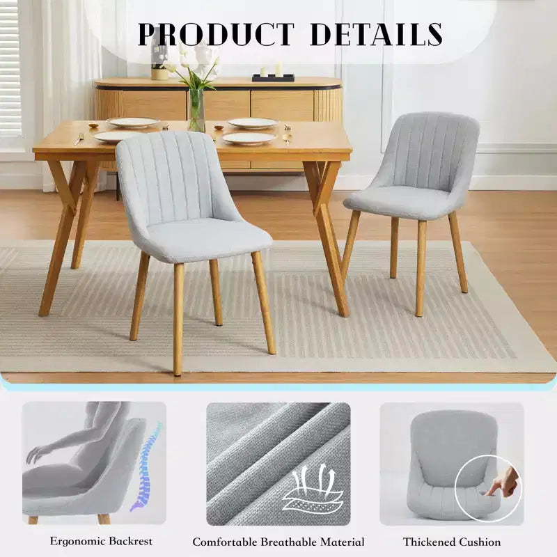 Lot de 2 chaises de salle à manger, chaises de cuisine modernes rembourrées avec dossier ergonomique, chaises de salle à manger avec pieds en chêne capacité 136 kg