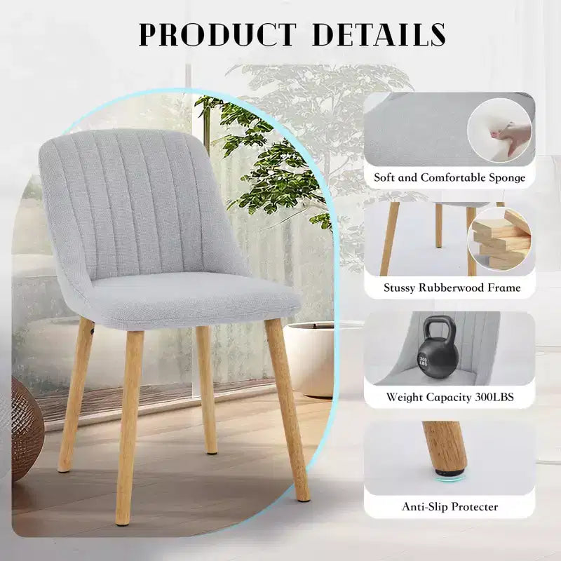 Lot de 2 chaises de salle à manger, chaises de cuisine modernes rembourrées avec dossier ergonomique, chaises de salle à manger avec pieds en chêne capacité 136 kg