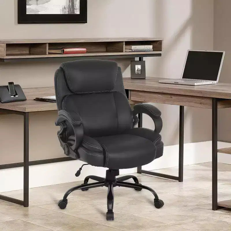 Chaise de Bureau et d'Ordinateur Grande Taille avec Accoudoirs, Noire