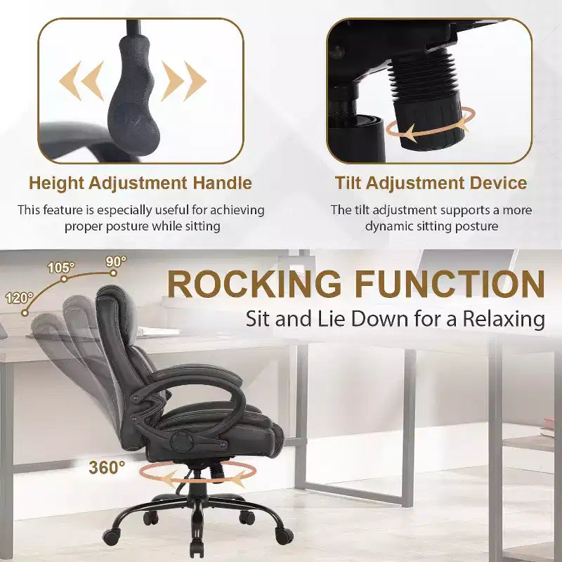 Chaise de Bureau et d'Ordinateur Grande Taille avec Accoudoirs, Noire