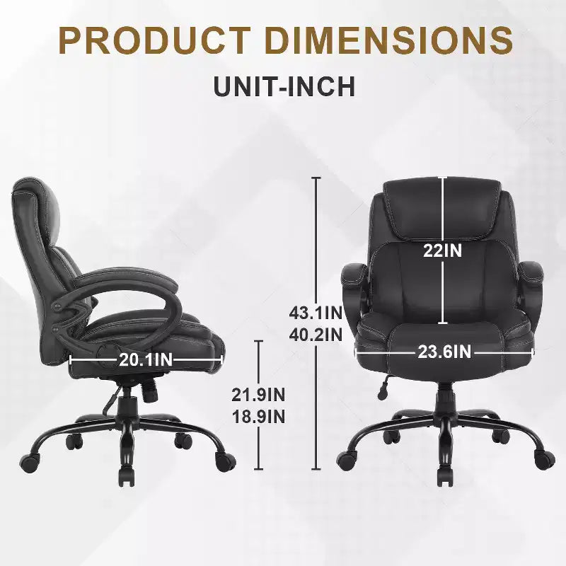 Chaise de Bureau et d'Ordinateur Grande Taille avec Accoudoirs, Noire