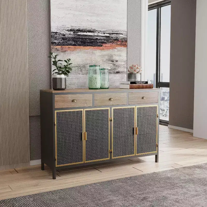 Buffet de cuisine  avec 6 portes, armoire de rangement multifonctionnelle avec 1 étagère ouverte et 1 tiroir