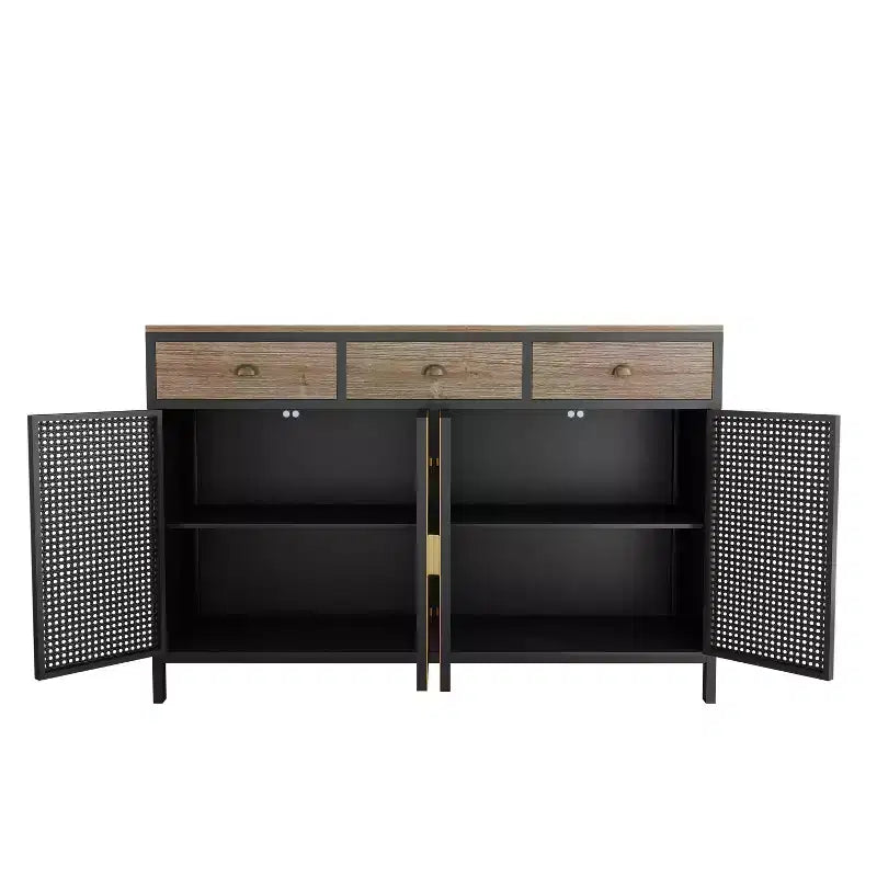 Buffet de cuisine  avec 6 portes, armoire de rangement multifonctionnelle avec 1 étagère ouverte et 1 tiroir