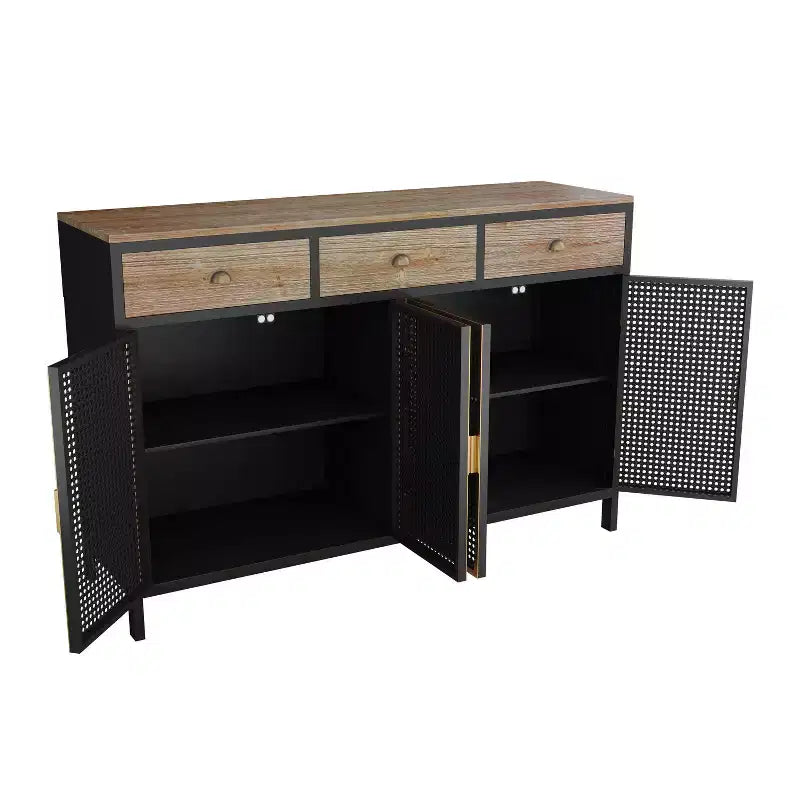 Buffet de cuisine  avec 6 portes, armoire de rangement multifonctionnelle avec 1 étagère ouverte et 1 tiroir