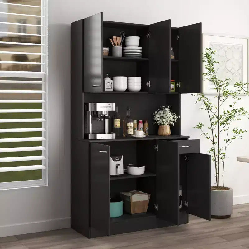Buffet de cuisine  avec 6 portes, armoire de rangement multifonctionnelle avec 1 étagère ouverte et 1 tiroir