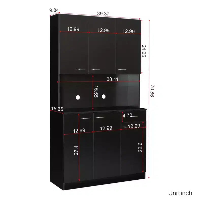 Buffet de cuisine  avec 6 portes, armoire de rangement multifonctionnelle avec 1 étagère ouverte et 1 tiroir