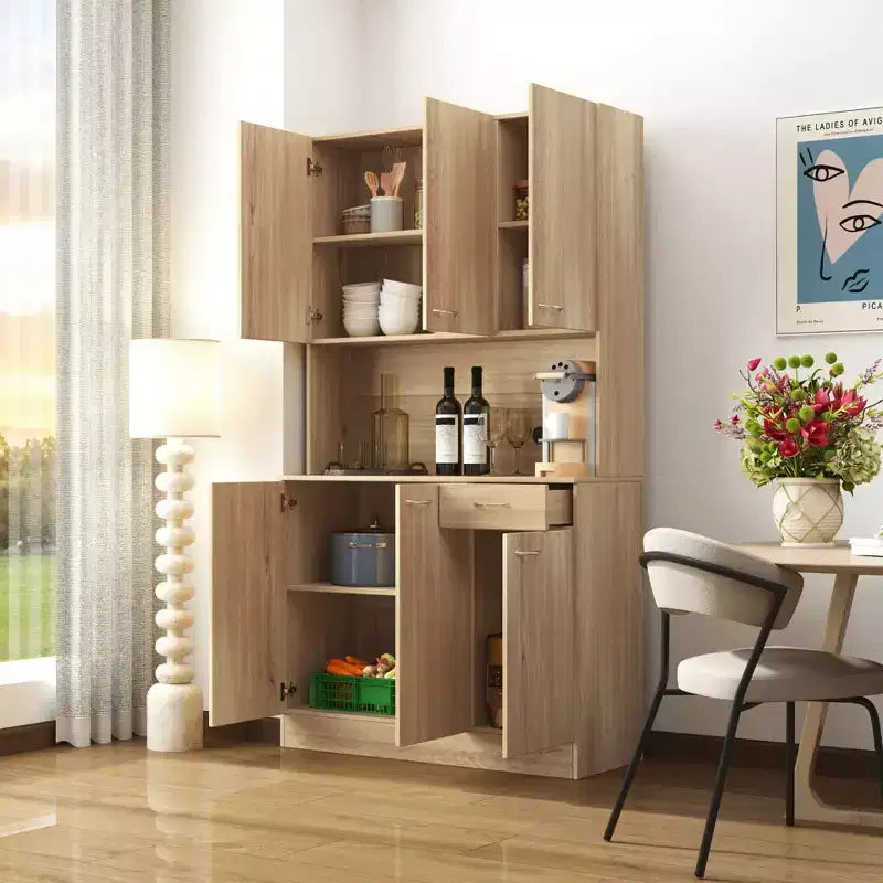 Buffet de cuisine  avec 6 portes, armoire de rangement multifonctionnelle avec 1 étagère ouverte et 1 tiroir