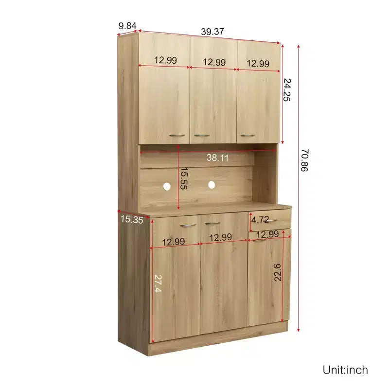 Buffet de cuisine  avec 6 portes, armoire de rangement multifonctionnelle avec 1 étagère ouverte et 1 tiroir