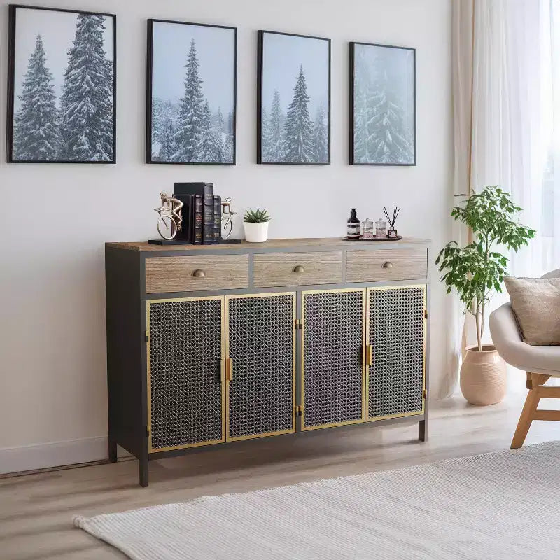 Buffet de cuisine  avec 6 portes, armoire de rangement multifonctionnelle avec 1 étagère ouverte et 1 tiroir
