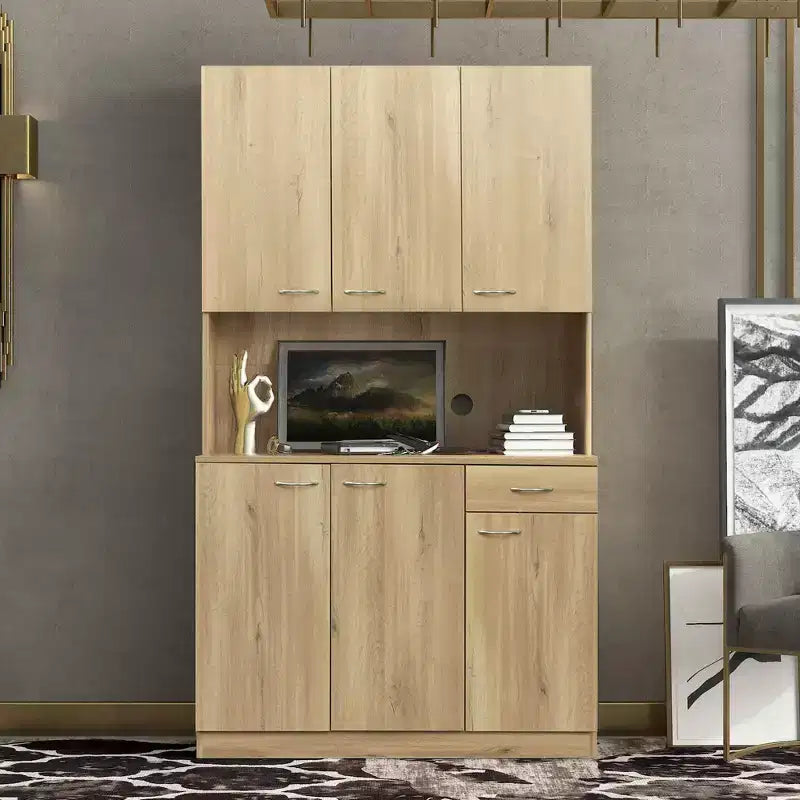 Okak Kitchen Buffet Cabinet with 6-Doors Multifunctional Sideboard Cabinet with 1-Open Shelves and 1-Drawer
