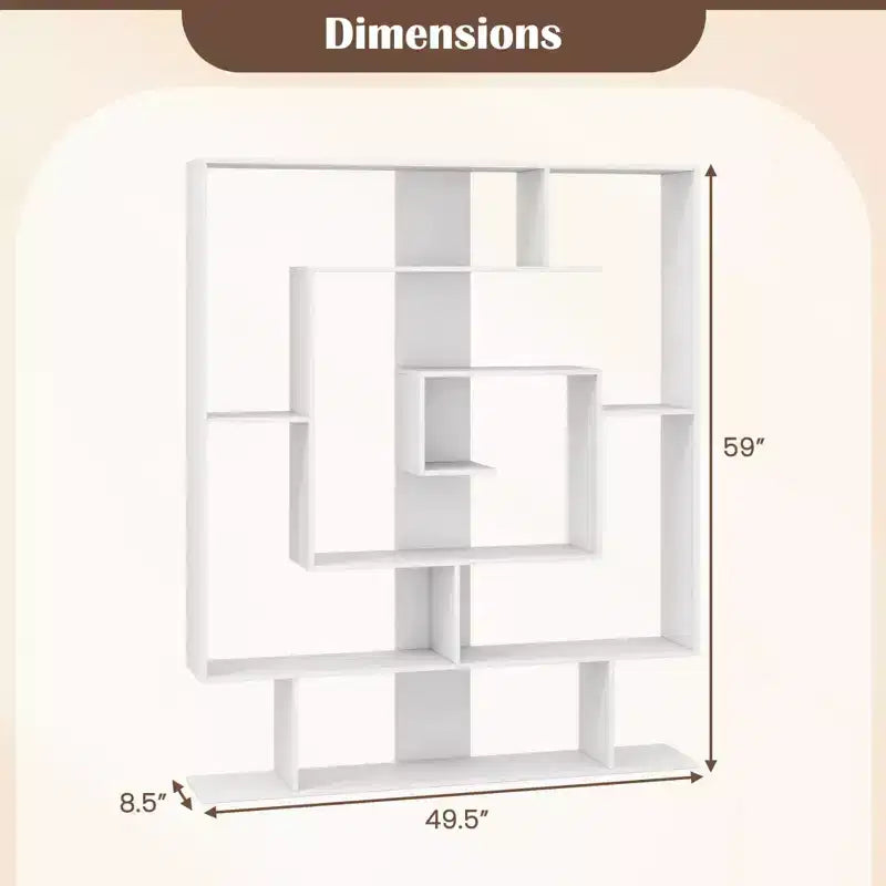 Étagère à 7 niveaux Bibliothèque géométrique avec 2 kits anti-basculement Marron rustique/Blanc