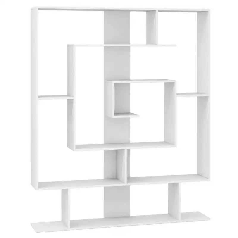 Étagère à 7 niveaux Bibliothèque géométrique avec 2 kits anti-basculement Marron rustique/Blanc