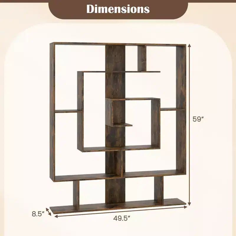 Étagère à 7 niveaux Bibliothèque géométrique avec 2 kits anti-basculement Marron rustique/Blanc