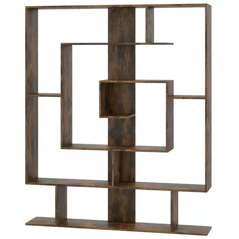 Costway 7-Tier Bookshelf Geometric Bookcase with 2 Anti-Tipping Kits Rustic Brown/White